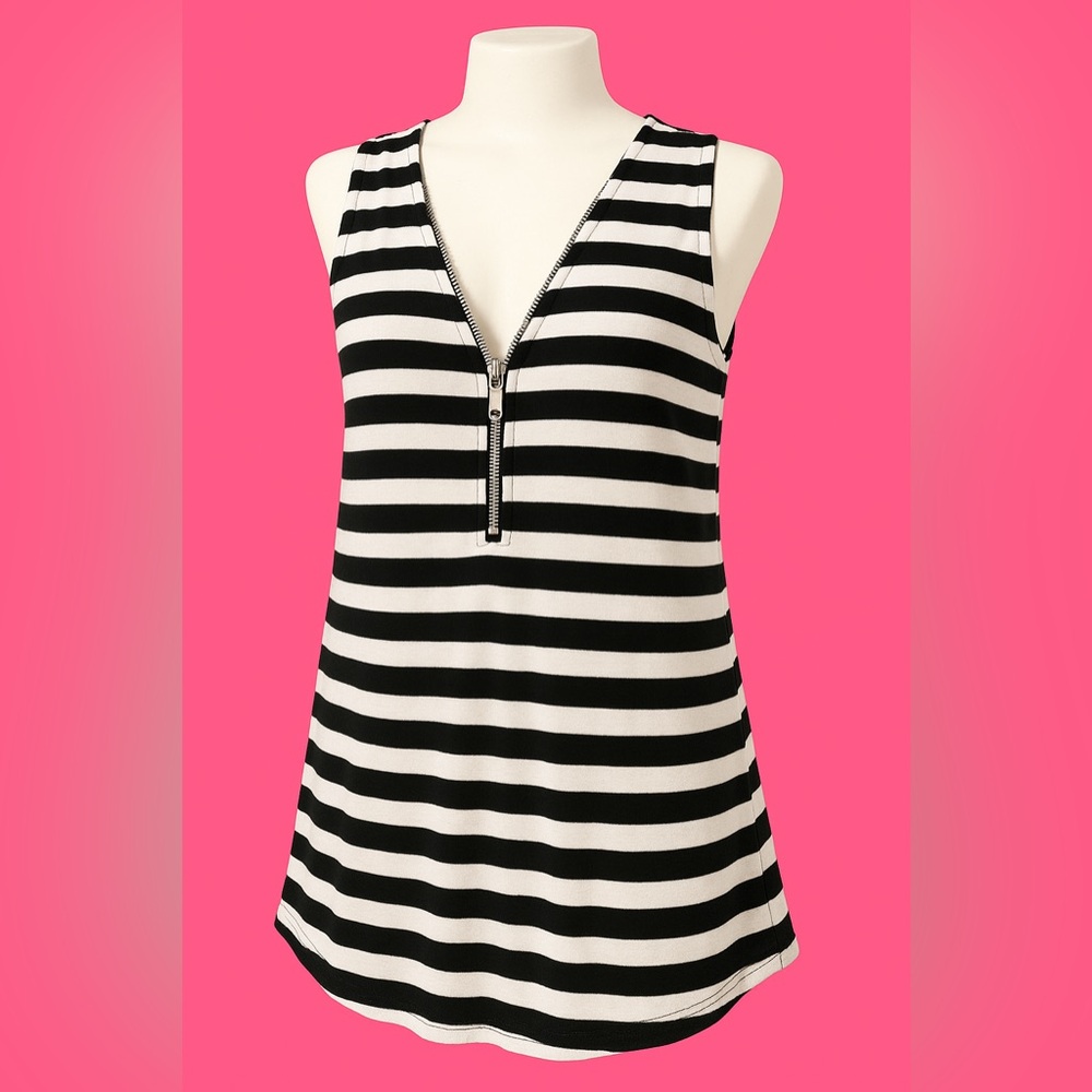 Cable & Gauge Black and White Striped sleeveless top